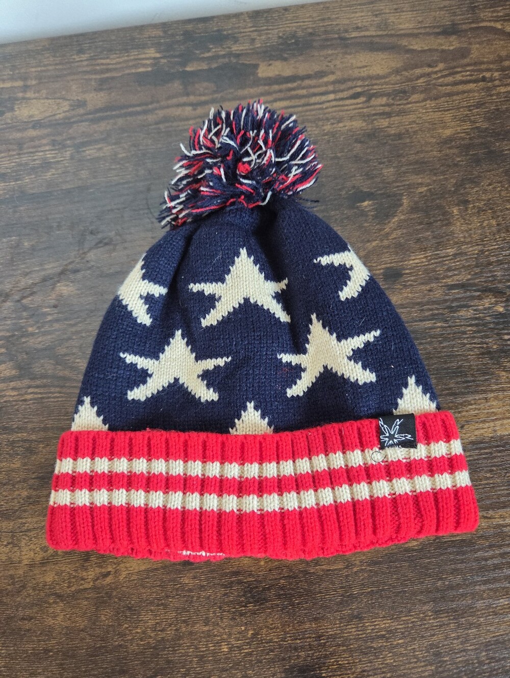 American Beanie Pom Pom Hat Red White Blue Stars Stripes Winter Olympics Unisex